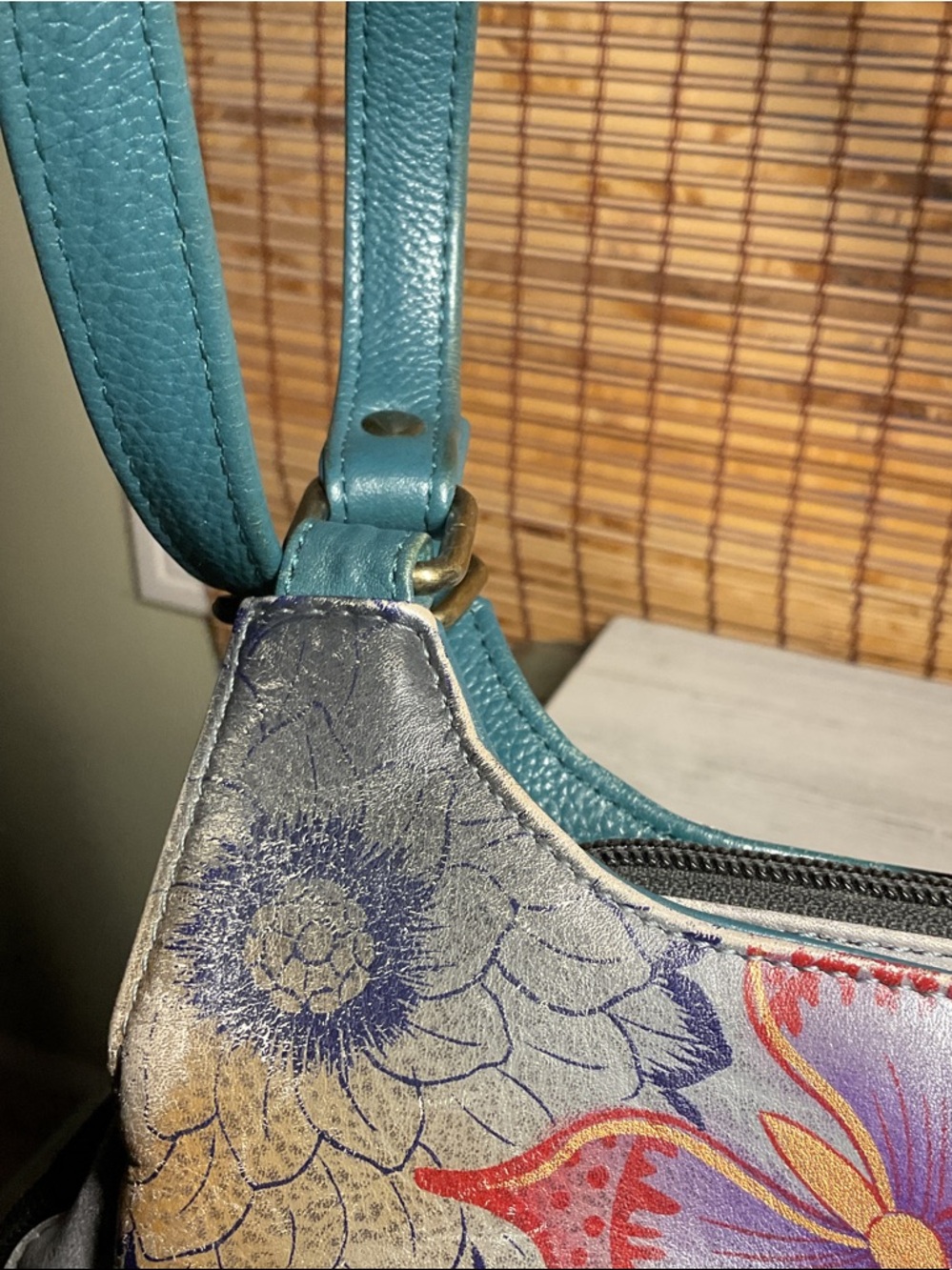 Anuschka Teal Strap Hand-Painted Metallic Butterfly Shoulder Bag - Picture 9 of 13